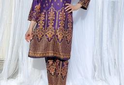 Komplet orientalny indyjski spodnie tunika wzór boho hippie bohemian fiolet