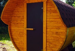 Sauna Ogrodowa Beczka 2,4m z Daszkiem, Ruska Bania, Dostępna od ręki, Transport