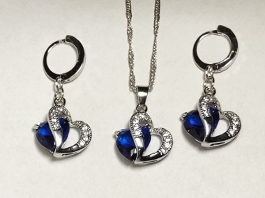 Komplet biżuterii pr.925 Niebieskie Serce - NOWY-1