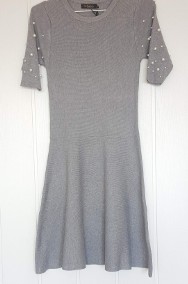 Nowa szara sukienka dzianinowa S 36 M 10 perły perełki sweterkowa jak sweter na-2