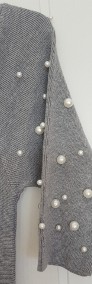 Nowa szara sukienka dzianinowa S 36 M 10 perły perełki sweterkowa jak sweter na-4