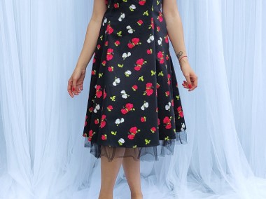 Sukienka Joe Browns midi 48 4XL plus size retro pin up czarna kwiaty-1