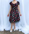 Sukienka Joe Browns midi 48 4XL plus size retro pin up czarna kwiaty