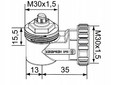 Adapter kątowy przyłącze kątowe do grzejnika dolnozasilanego  z wkładką M30x1,5-2