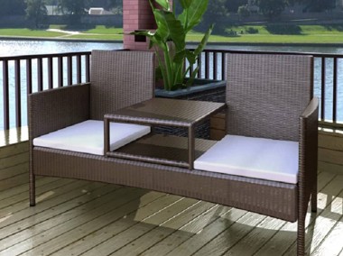 vidaXL Dwuosobowa sofa ogrodowa ze stolikiem, rattan PE, brązowa 42843-1