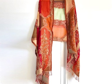 Ręcznie tkany szal wełniany szalik orientalny wełna kolorwy Indie Pakistan-1