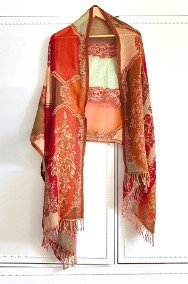 Ręcznie tkany szal wełniany szalik orientalny wełna kolorwy Indie Pakistan-2