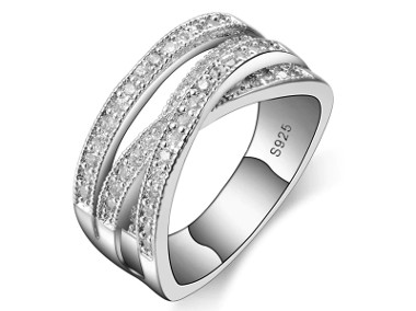 Nowy pierścionek posrebrzany srebrny kolor obrączka cyrkonie-1