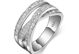 Nowy pierścionek posrebrzany srebrny kolor obrączka cyrkonie