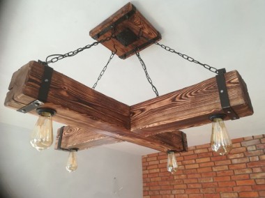 Drewniana lampa wisząca, żyrandol RETRO, postarzana belka, Vintage -1