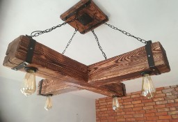 Drewniana lampa wisząca, żyrandol RETRO, postarzana belka, Vintage 