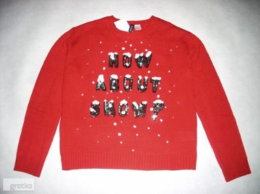 H&M Uroczy Sweter Motyw Śniegu Cekiny NOWY 36 S XS-1