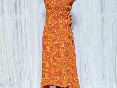 Letnia sukienka Indiska S 36 wiskoza wzór roślinny pomarańczowa żółta midi wrap-1