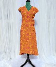 Letnia sukienka Indiska S 36 wiskoza wzór roślinny pomarańczowa żółta midi wrap