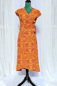 Letnia sukienka Indiska S 36 wiskoza wzór roślinny pomarańczowa żółta midi wrap-2