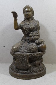  Orientalna Rzeźba z Brązu Syjam , Bogini Hinduistyczna Nang Kwak  17 cm , -2