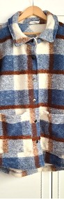 Kurtka koszula shacket L XL niebieska krata wełna wełniana farmer wieś-3