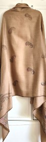 Duży szal orientalny indyjski haftowany haft paisley pashmina brąz beż-4