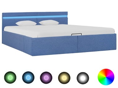 vidaXL Rama łóżka z podnośnikiem i LED, niebieska, tkanina, 180x200 cm 285617-1