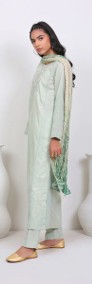 Indyjski komplet M 38 zielony złoty haftowany tunika kameez kurta spodnie boho-3