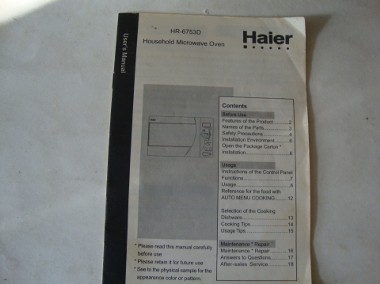 instrukcja; mikrofala; HAIER; HR-6753D; po ang-1