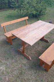 Stół ogrodowy drewniany  z  dwoma ławkami-2