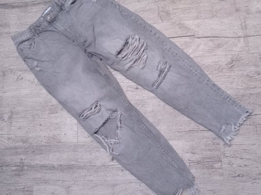 Szare bawełniane mom jeansy Bershka wysoki stan L-1