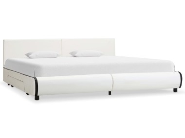 vidaXL Rama łóżka z szufladami, biała, sztuczna skóra, 180x200 cm 284947-1