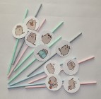 10x papierowe słomki pastelowe szary kot Pusheen kotki dla dzieci