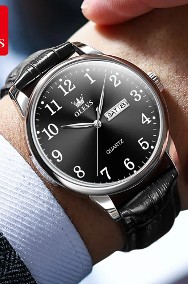 Klasyczny zegarek męski Olevs garniturowy czarny 40mm  podwójny datownik box-2