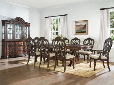 Stylowa jadalnia ze zdobieniami, drewno, JD/500, krzesła, komody, stół, nowe-1