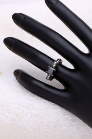 Nowy czarny pierścionek białe cyrkonie kokarda kokardka celebrytka-2