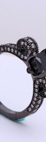 Nowy czarny pierścionek białe cyrkonie kokarda kokardka celebrytka-3