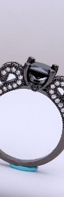 Nowy czarny pierścionek białe cyrkonie kokarda kokardka celebrytka-4