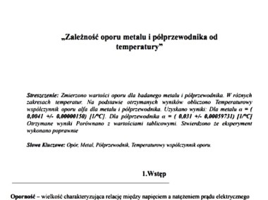 "Zależność oporu metalu i półprzewodnika od﻿ temperatury" Sprawozdanie -1