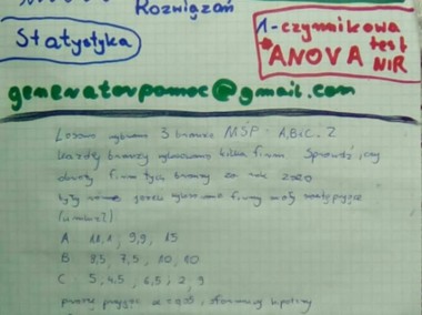 "1-czynnikowa ANOVA, Test NIR" - Zestaw 2 rozwiązań. poziom - Studia -1