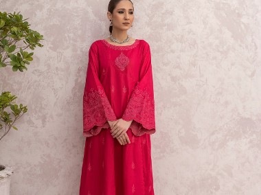 Długa tunika indyjska S 36 różowa bawełna boho Bollywood etno haft sukienka-1