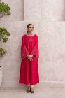 Długa tunika indyjska S 36 różowa bawełna boho Bollywood etno haft sukienka