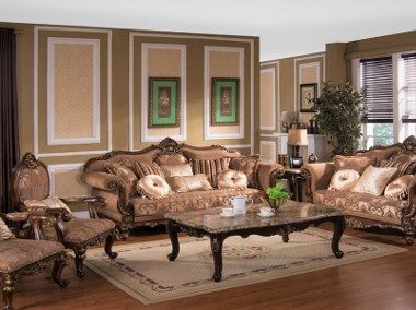 Stylowe meble do salonu, ekskluzywne sofy, drewno i materiał 1428, nowe, salon-1
