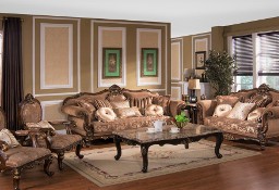 Stylowe meble do salonu, ekskluzywne sofy, drewno i materiał 1428, nowe, salon