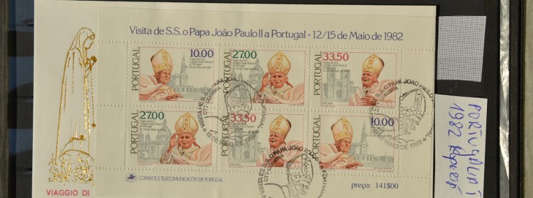 Papież Jan Paweł II. Portugalia Koperta kasowana. Wg Ks Chrostowskiego poz.  29-1