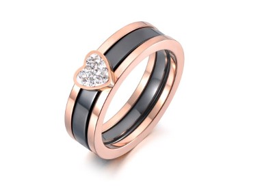 Nowy pierścionek komplet zestaw dwa pierścionki obrączka różowe złoto czarny-1