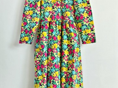 Dziewczęca sukienka vintage 9 10 lat bawełna midi retro kwiaty-1