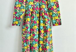 Dziewczęca sukienka vintage 9 10 lat bawełna midi retro kwiaty