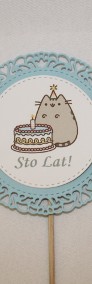 Topper ozdoba na tort urodzinowy dla dziecka kot Pusheen różowy i niebieski-4