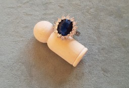 Nowy pierścionek srebrny kolor niebieska cyrkonia oczko kamień białe cyrkonie