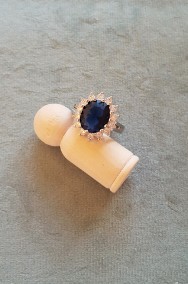 Nowy pierścionek srebrny kolor niebieska cyrkonia oczko kamień białe cyrkonie-2