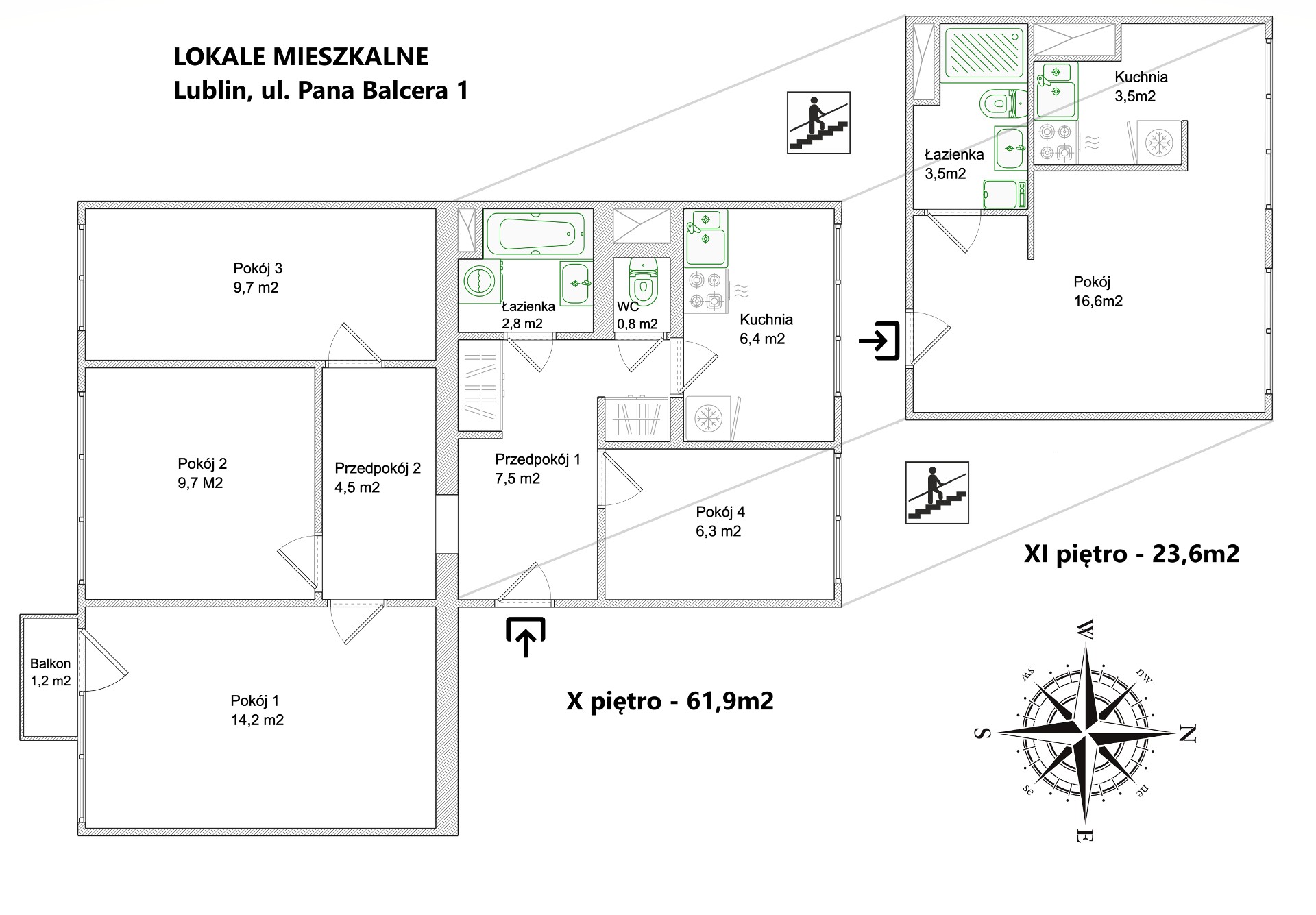 5 POKOI-2 poziomy: 4 pok. mieszkanie 62m+NIEZALEŻNE STUDIO 24m PARKING PANORAMA LSM