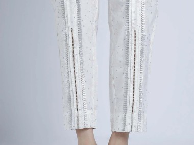 Nowe spodnie indyjskie XS 36 S 6 białe wzór salwar pajama cygaretki Bollywood -1
