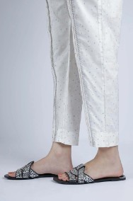 Nowe spodnie indyjskie XS 36 S 6 białe wzór salwar pajama cygaretki Bollywood -2